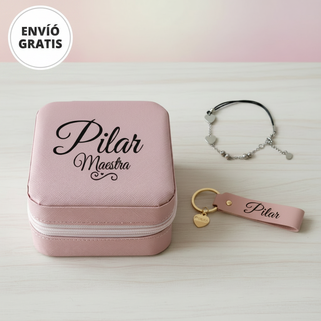 Set regalo para profesora: joyero, pulsera y llavero personalizados