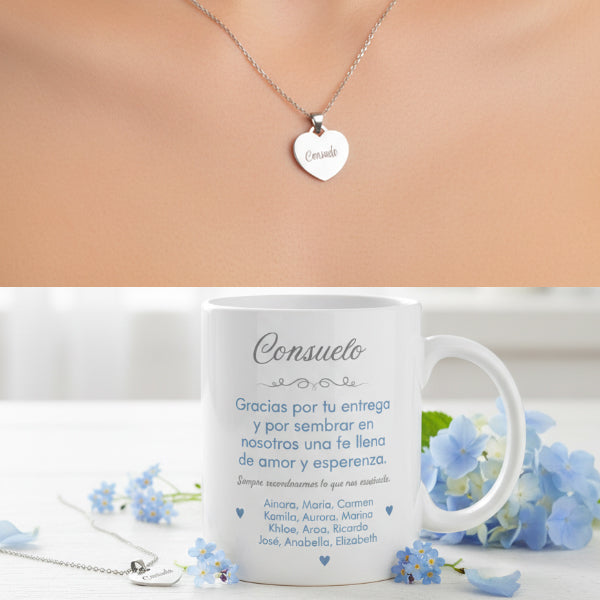 Set Taza y colgante Personalizada para Catequista | Nombres Alumnos