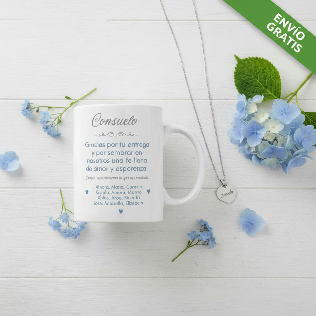 Set Taza y colgante Personalizada para Catequista | Nombres Alumnos