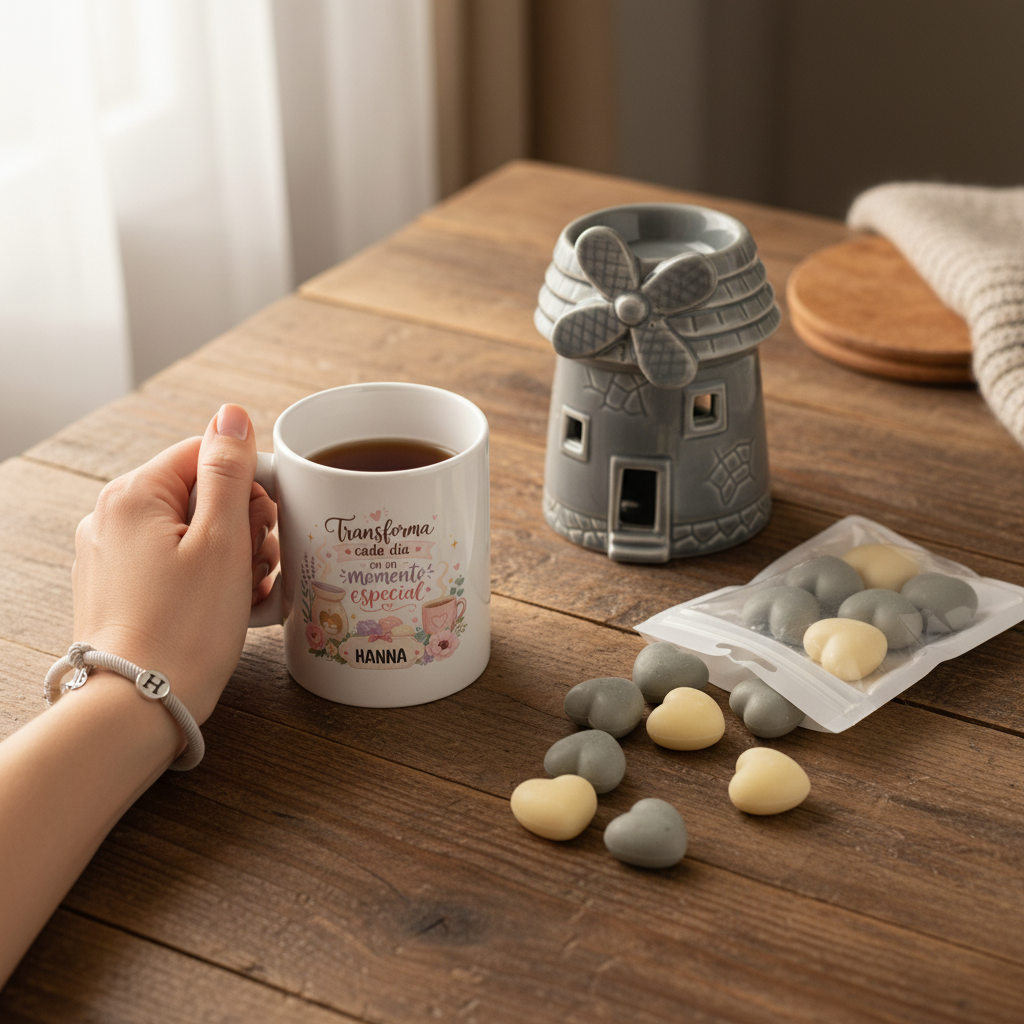 Caja Regalo Relax con Taza, Quemador Molino y Pulsera Inicial