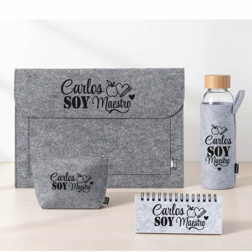 Set completo de regalo profesor fieltro – Personalizado con nombre
