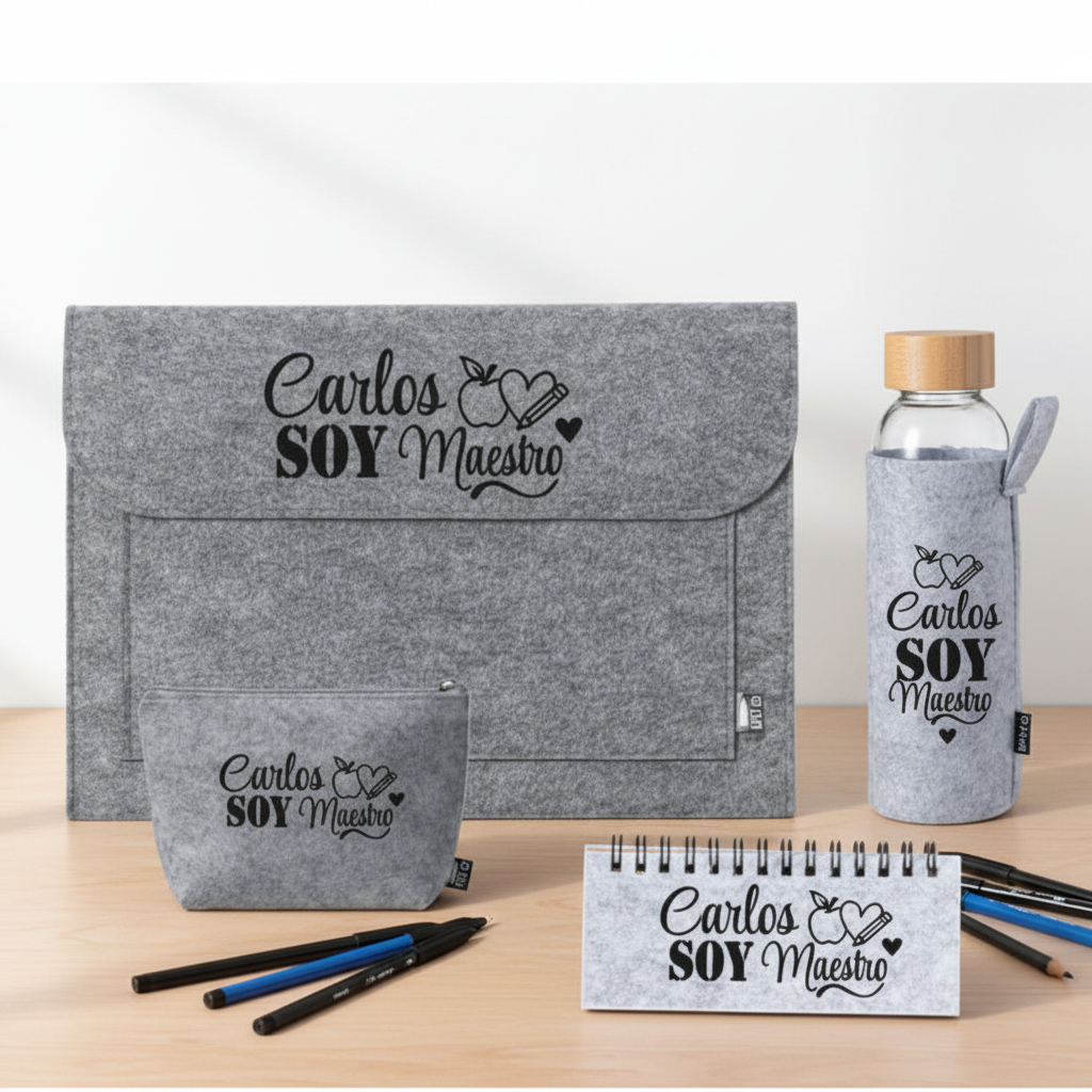 Set completo de regalo profesor fieltro – Personalizado con nombre