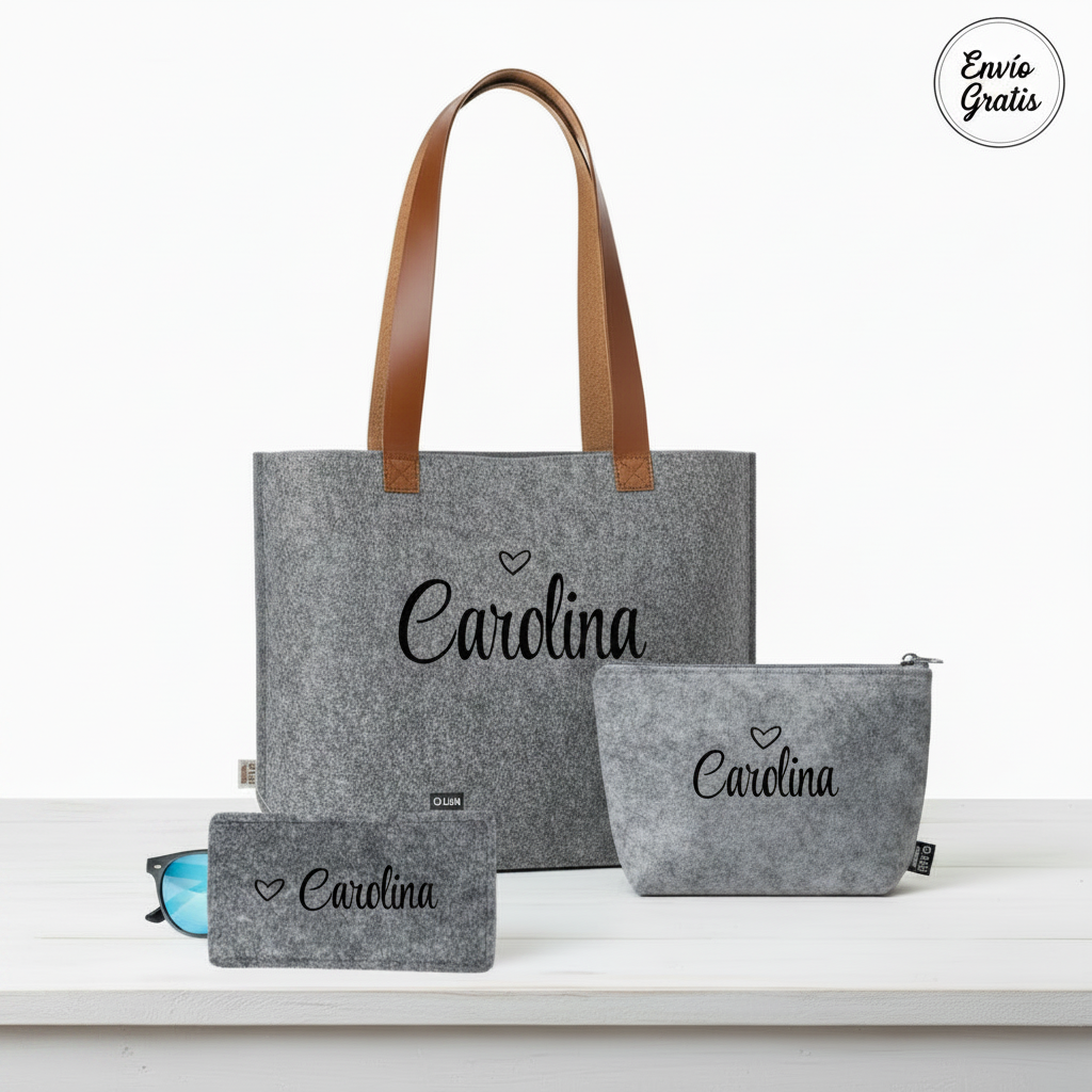 Set de regalo para mujer en fieltro y piel – Personalizado con nombre