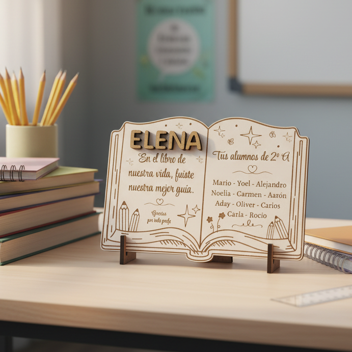Regalo profesor placa libro de madera personalizado
