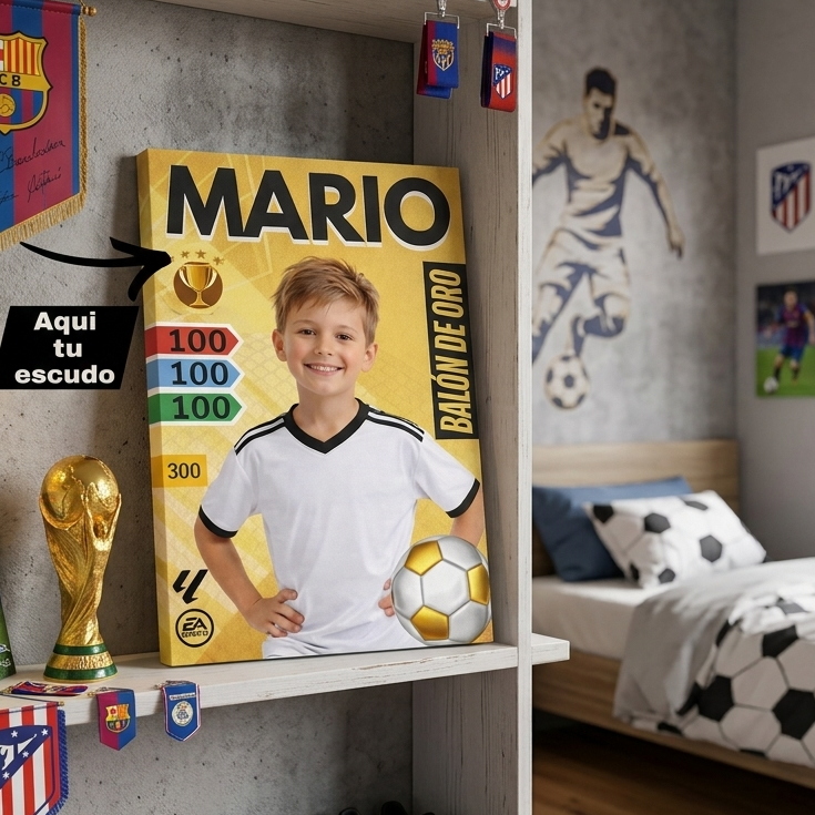 Cuadro Lienzo Balón de Oro Personalizado Tipo Cromo – Regalo para Futboleros