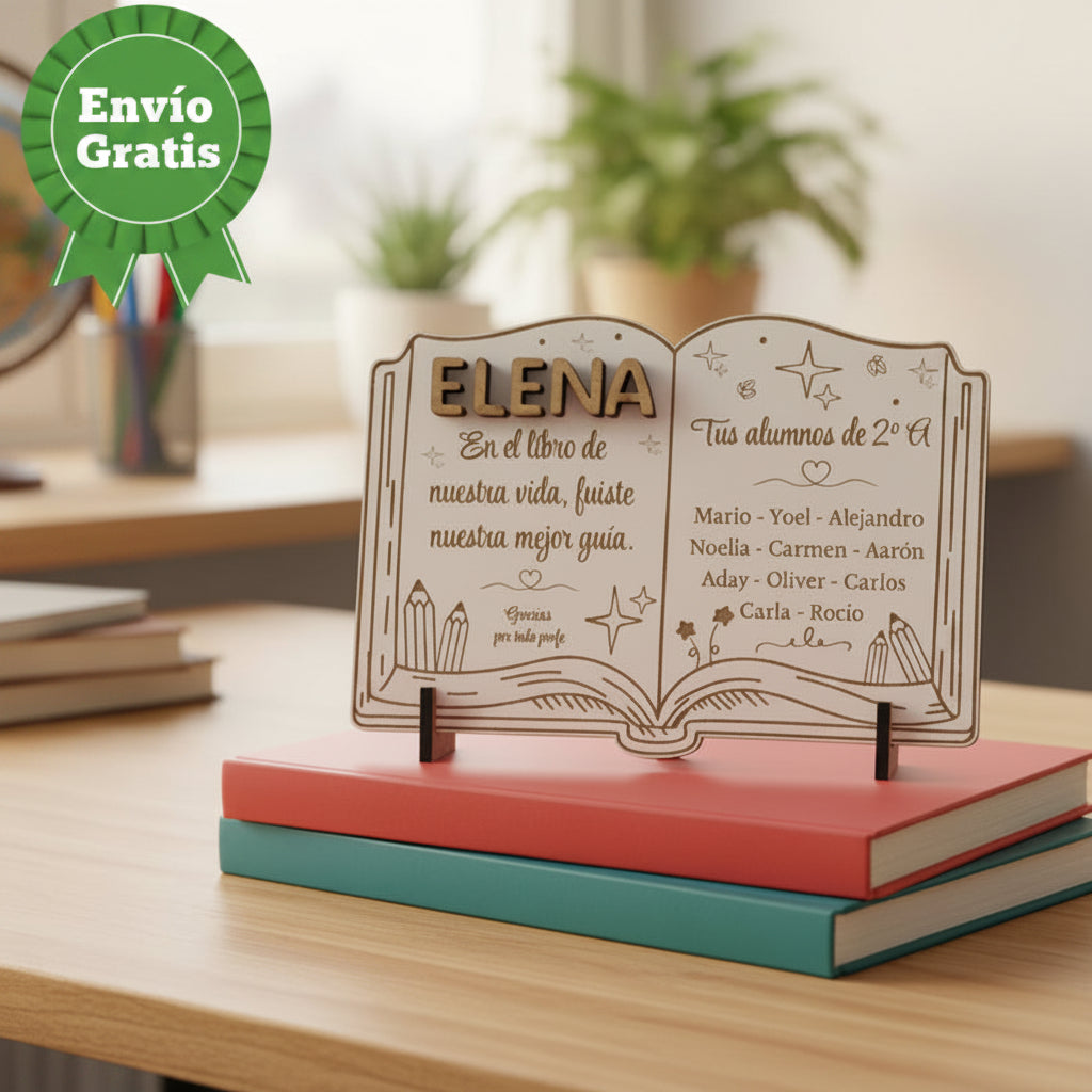 Regalo profesor placa libro de madera personalizado