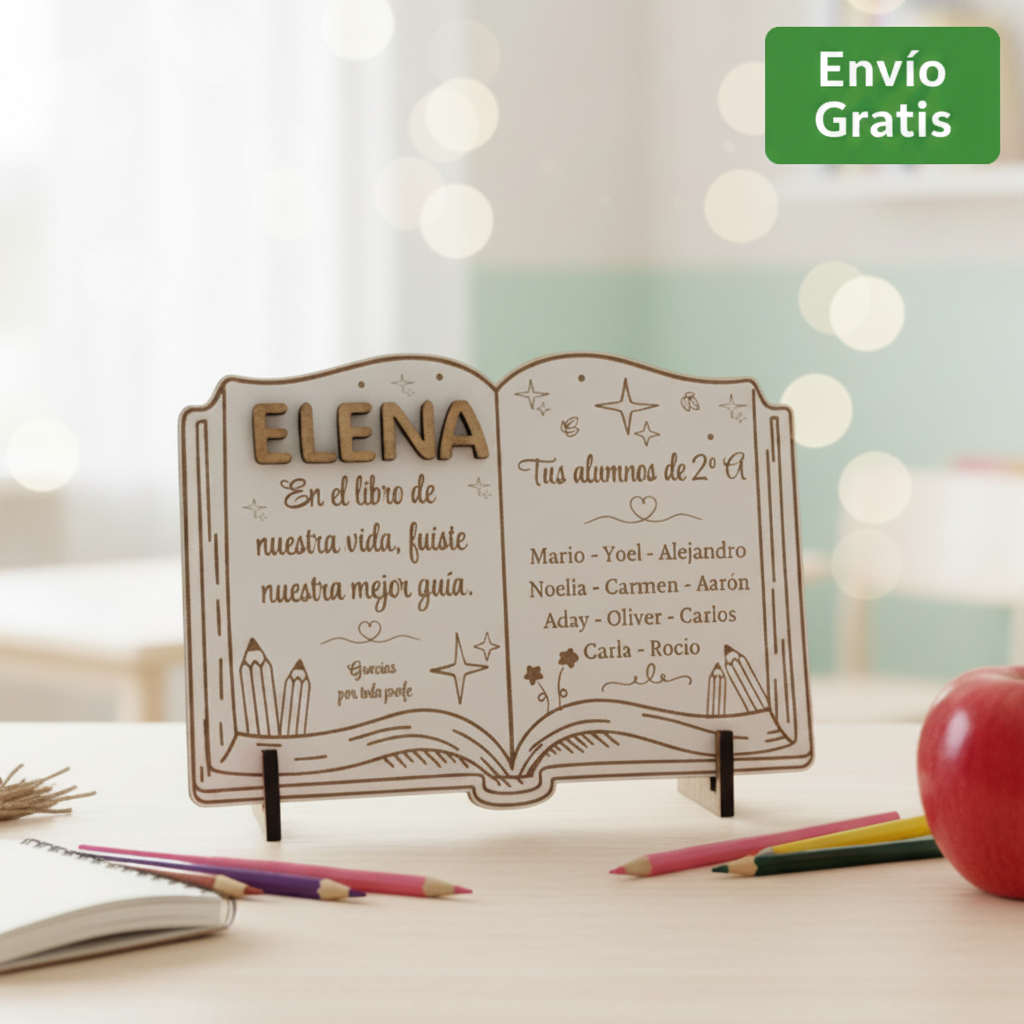 Regalo profesor placa libro de madera personalizado
