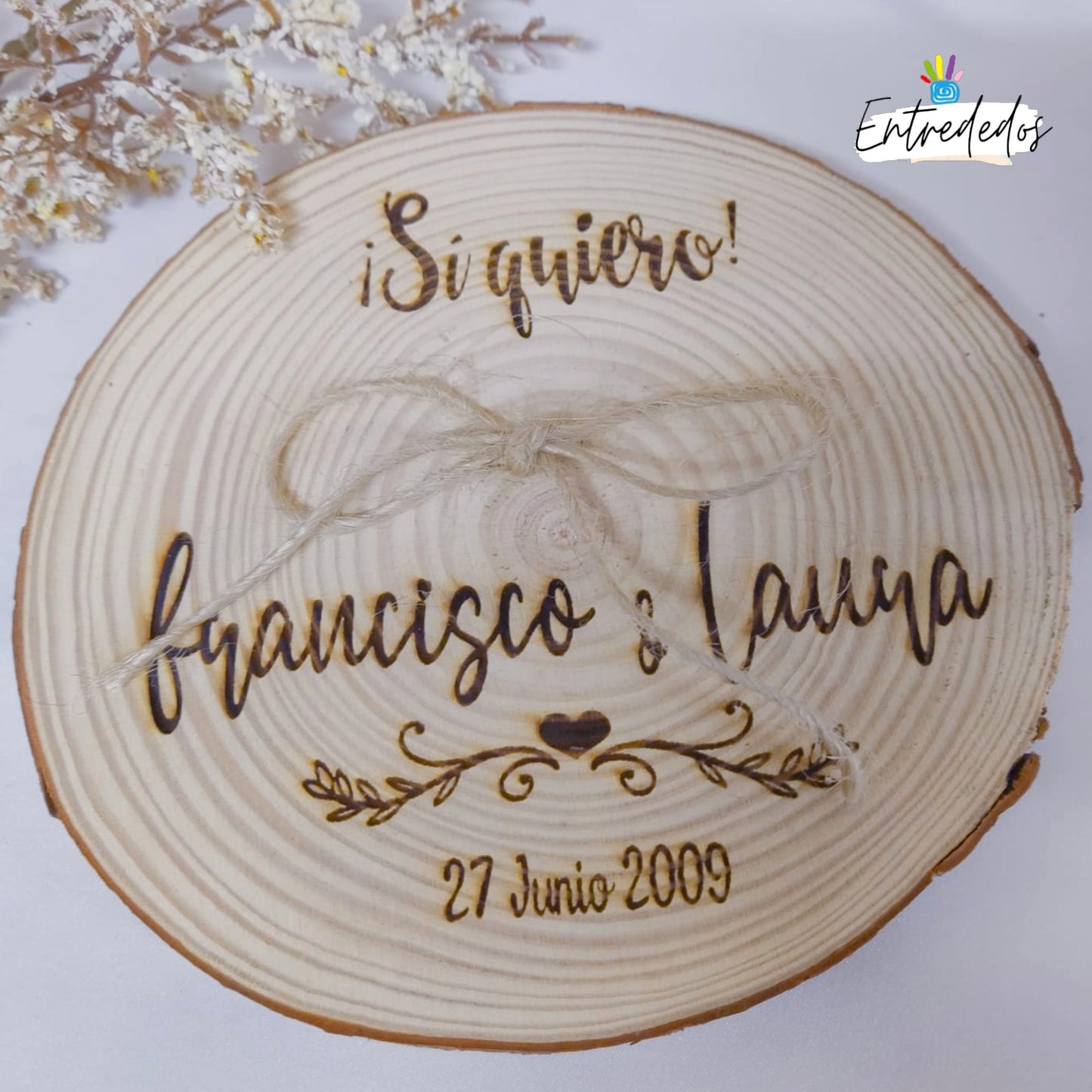 Porta alianzas Rodaja personalizado para anillos boda