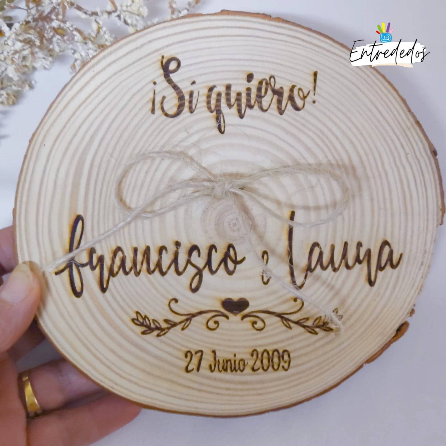 Porta alianzas Rodaja personalizado para anillos boda