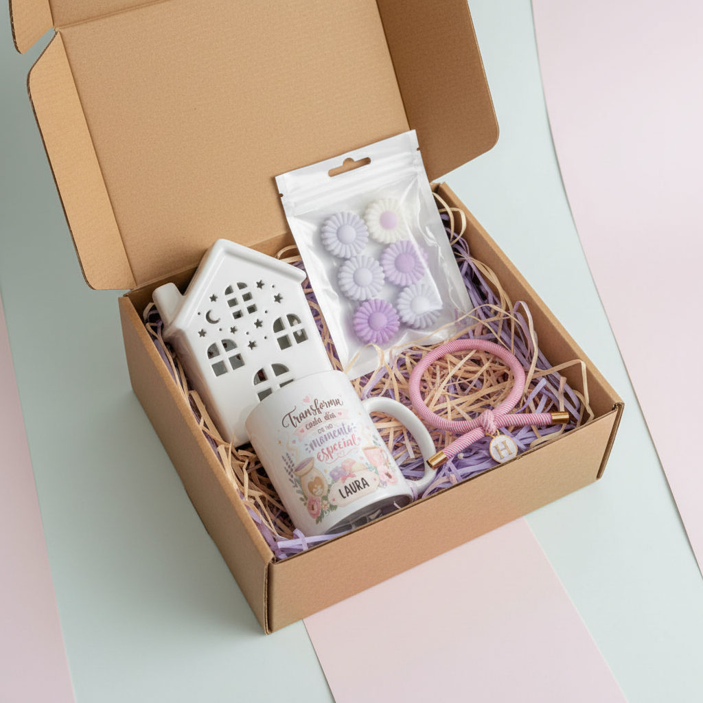 Caja Regalo Relax con Taza, Quemador de Aceite y Pulsera Inicial