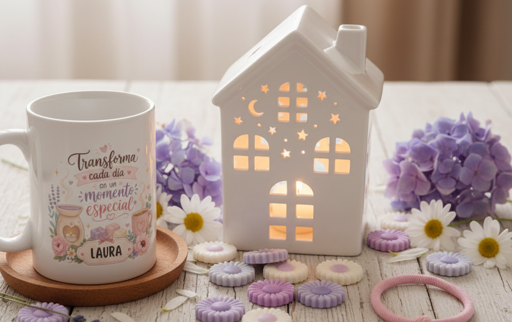 Caja Regalo Relax con Taza, Quemador de Aceite y Pulsera Inicial