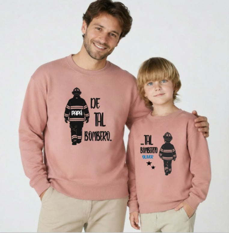 Sudadera padre e hijo bomberos personalizada con nombres