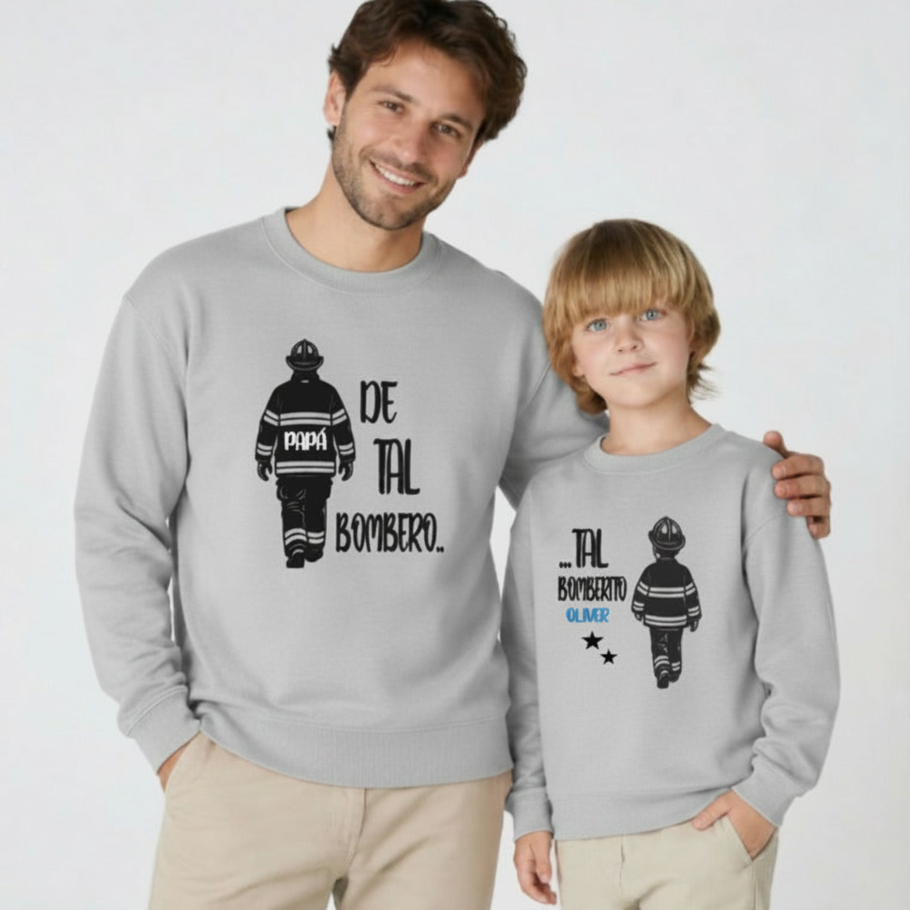 Sudadera padre e hijo bomberos personalizada con nombres