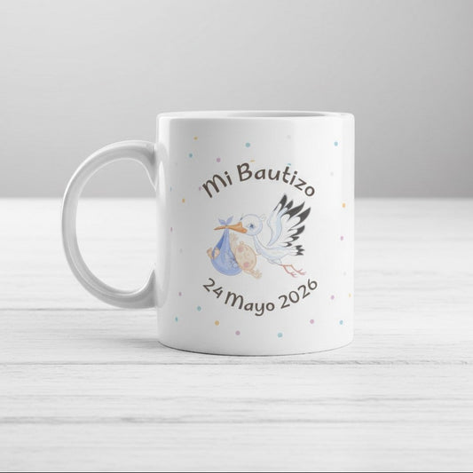 Taza Infantil de Bautizo con Cigüeña Personalizada