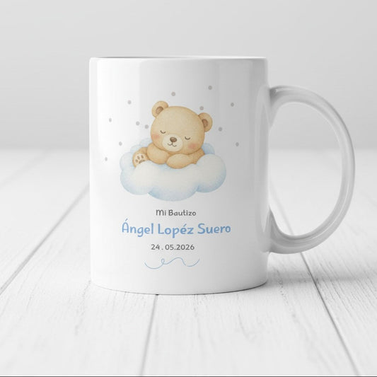 Taza Infantil de Bautizo Osito en la Nube Personalizada