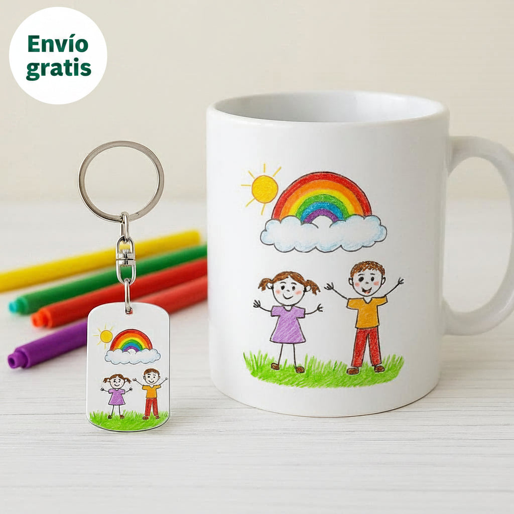 Set de taza y llavero blanco – Un regalo original y personalizado