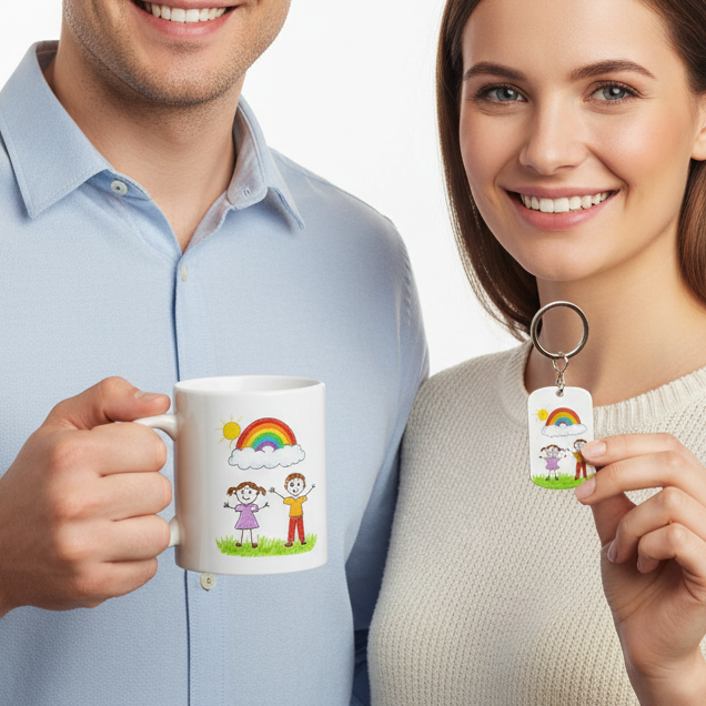 Set de taza y llavero blanco – Un regalo original y personalizado
