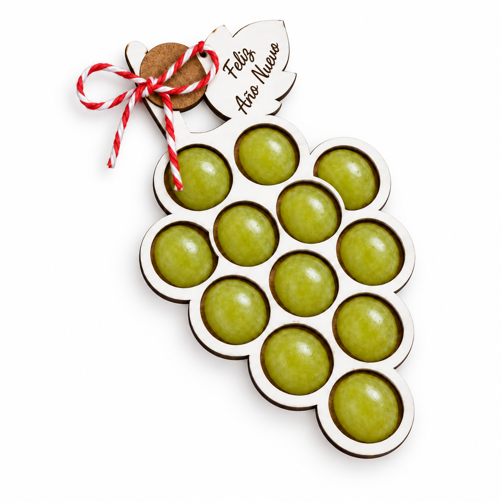 TÍTULO SEO Bandeja de madera para 12 uvas personalizada | Nochevieja y Año Nuevo