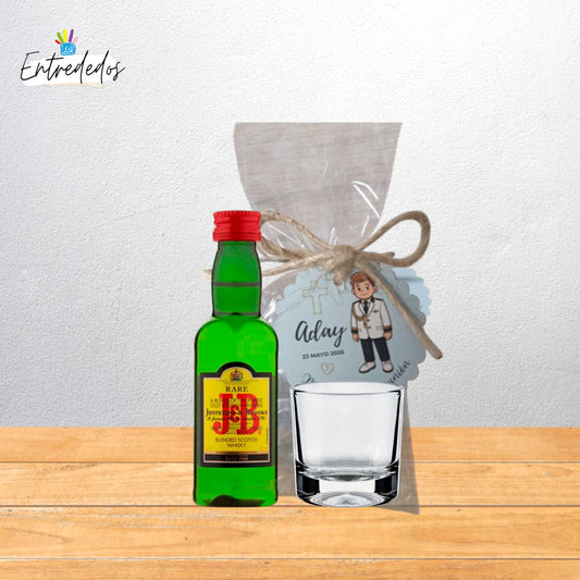 Pack Mini Botella de Whisky + Vaso de Chupito con Presentación