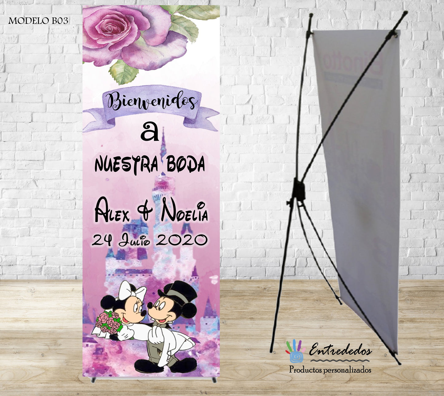Banner para bodas con diseño Micky y Minnie