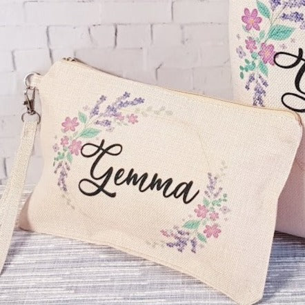 Bolsa tote bag y neceser personalizado con diseño floral y nombre