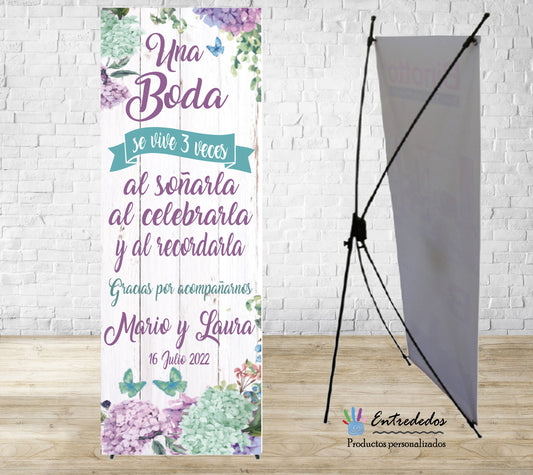 Banner para bodas diseño flores hortensias
