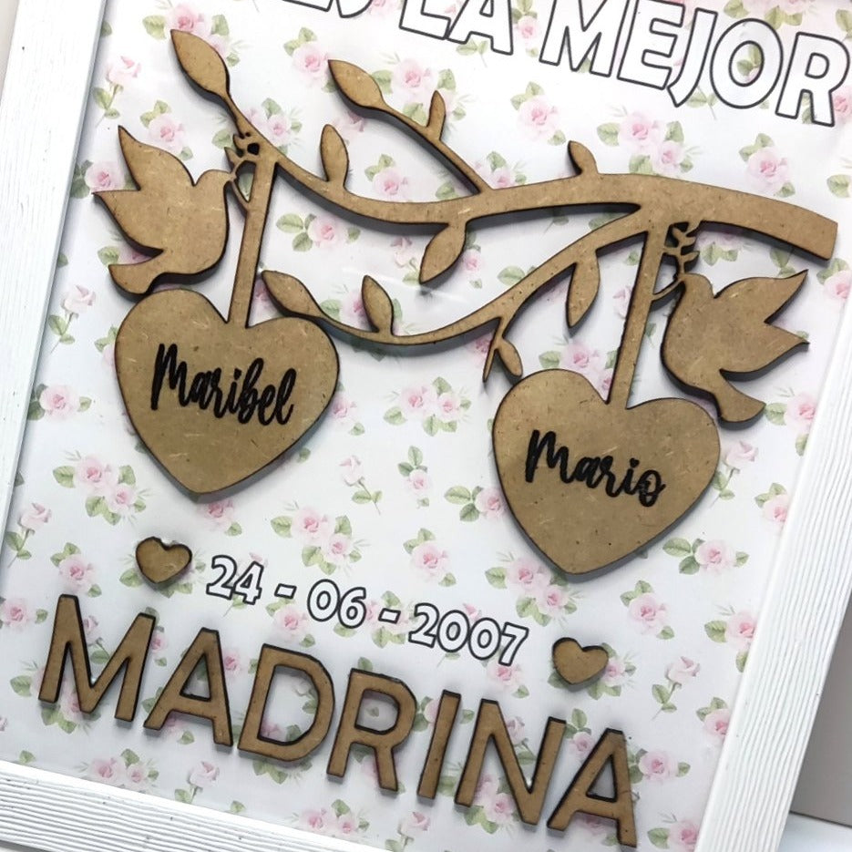 Marco y Lámina personalizable para madrinas, hermanas, madre, abuelas